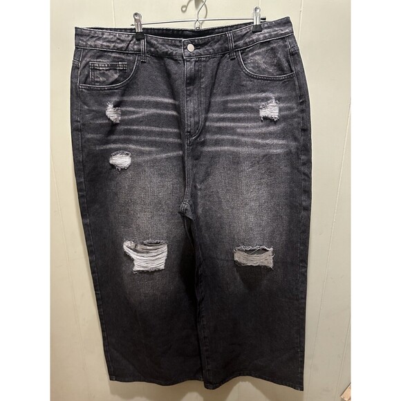 Cider Jeans Women’s Size 2XL Black & Green Denim Wide Leg Work Pants Distressed - Picture 5 of 7